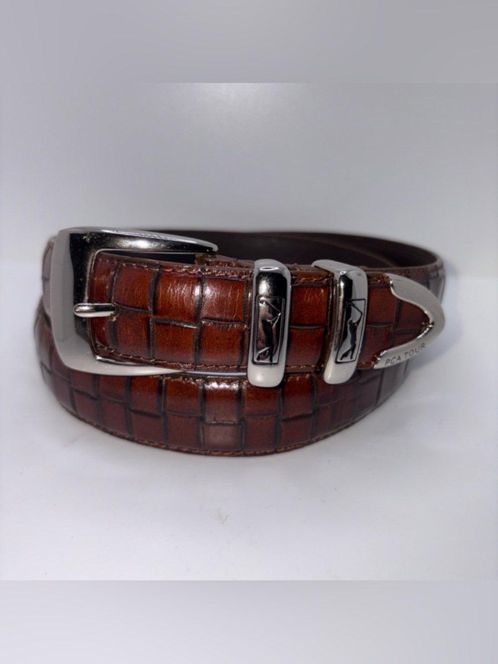 PGA TOUR Mens Belt Size 38 Croc Texture Genuine Leather Golf Classic Resortwear